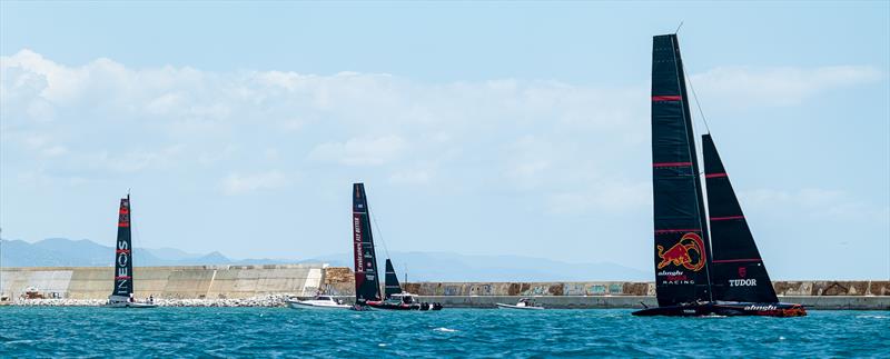 INEOS Britannia, Emirates Team New Zealand and Alinghi Red Bull Racing - AC40 - Day BD1 - August 7, 2023 - Barcelona photo copyright Job Vermeulen / America's Cup taken at Royal New Zealand Yacht Squadron and featuring the AC40 class