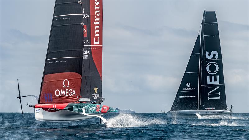 Emirates Team New Zealand and INEOS Britannia - AC40s - Broadcast Testing - August 10, 2023 - Barcelona - photo © Job Vermeulen / America's Cup