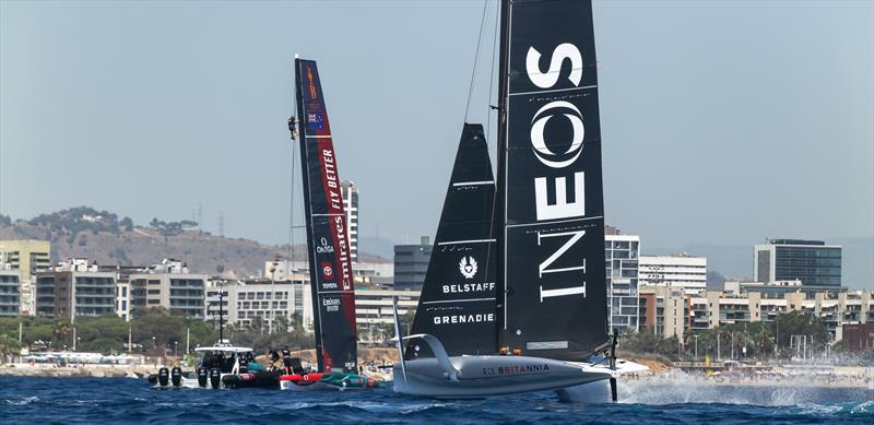 INEOS Britannia - AC40 - Broadcast Testing - August 11, 2023 - Barcelona - photo © Ugo Fonolla / America's Cup