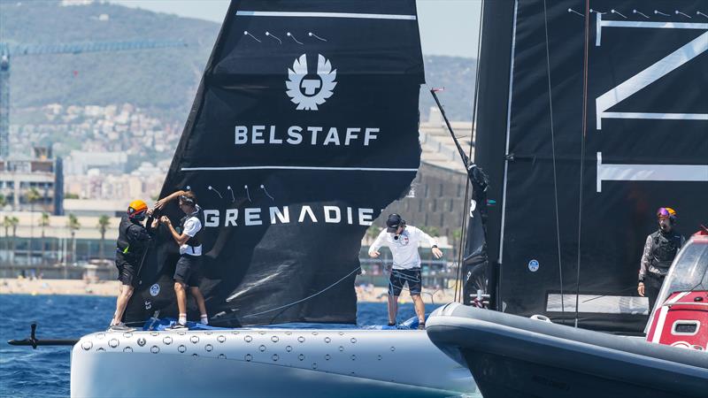 INEOS Britannia blew the clew out of a jib during a nosedive - AC40 - Broadcast Testing - August 11, 2023 - Barcelona photo copyright Ugo Fonolla / America's Cup taken at Royal Yacht Squadron and featuring the AC40 class