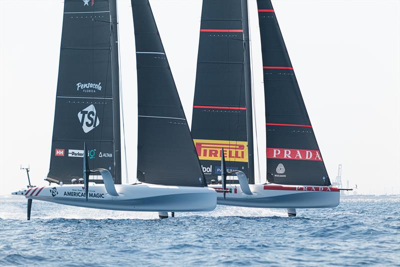 INEOS Britannia and Luna Rossa - AC40 - Broadcast Testing - August 12, 2023 - Barcelona photo copyright Ugo Fonolla / America's Cup taken at Royal Yacht Squadron and featuring the AC40 class