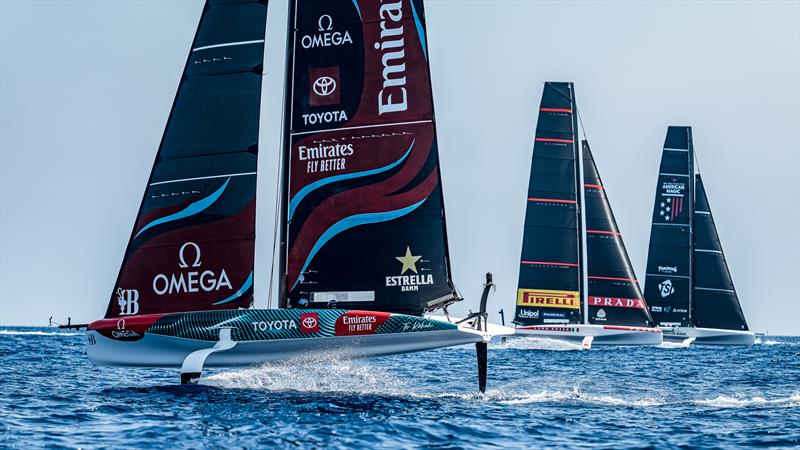 Emirates Team NZ, Luna Rossa, American Magic - AC40 - Broadcast Testing - August 12, 2023 - Barcelona photo copyright Job Vermeulen / America's Cup taken at Royal Yacht Squadron and featuring the AC40 class