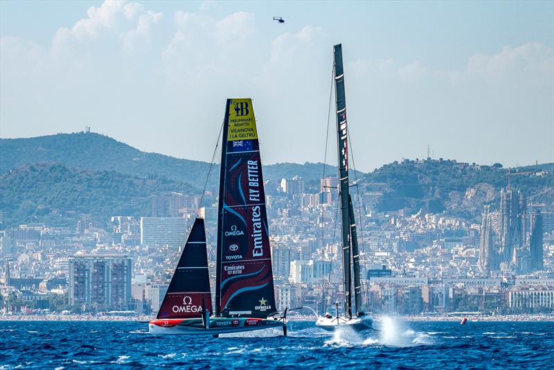  American Magic and Emirates Team New Zealand - AC40 - Day 57 - Barcelona - August 24, 2023 photo copyright Paul Todd/America's Cup taken at New York Yacht Club and featuring the AC40 class