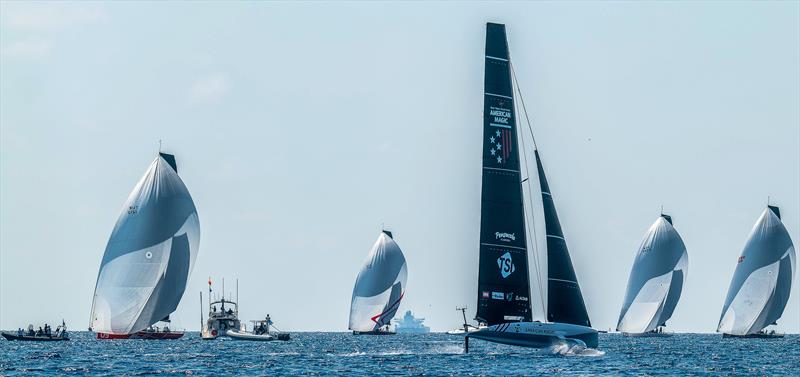  American Magic and TP52 Worlds fleet - AC40 - Day 58 - Barcelona - August 25, 2023 - photo © Paul Todd/America's Cup
