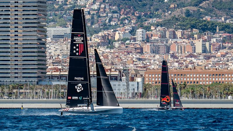 American Magic and Alinghi Red Bull Racing - AC40 - Day 59 - Barcelona - August 29, 2023 - photo © Paul Todd/America's Cup