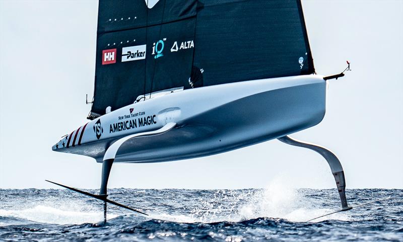 American Magic leaps clear of the water - A nosedive followed -  - AC40 - Day 60 - Barcelona - August 30, 2023 - photo © Paul Todd/America's Cup