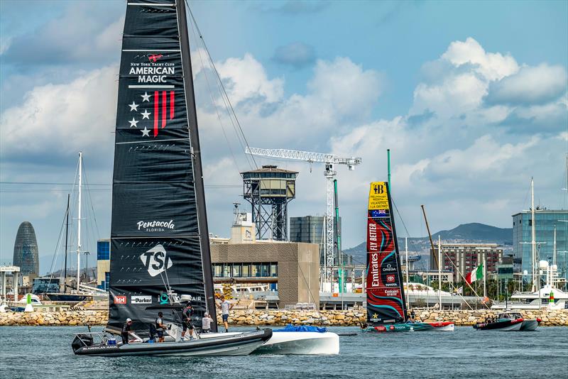 American Magic and Emirates Team New Zealand - AC40 - Barcelona - August 30, 2023 - photo © Paul Todd/America's Cup