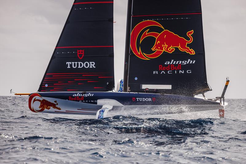 Alinghi Red Bull Racing with Arnaud Psarofaghis behind the helm seen during the practice with AC40 in Barcelona, on August 30,  - photo © Red Bull Content Pool