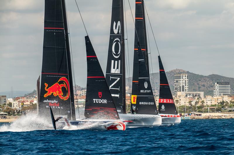 Alinghi Red Bull Racing and INEOS Britannia - AC40 - Day 62 - Barcelona - September 1, 2023 photo copyright Alex Carabi / America's Cup taken at New York Yacht Club and featuring the AC40 class