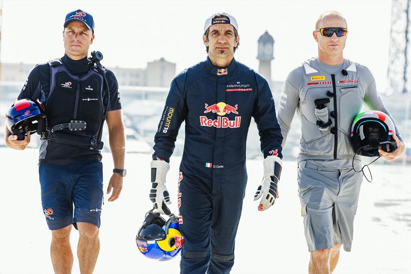 .(L to R) Nicolas Charbonnier ( Alinghi Red Bull Racing), Dario Costa of Italy and Jimmy Spithill  (Luna Rossa Prada Pirelli Team ) seen in Vilanova on September 11,2023  photo copyright Luna Rossa  taken at Circolo della Vela Sicilia and featuring the AC40 class