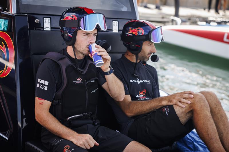 Alinghi Red Bull Racing's Maxime Bachelin (l) and Arnaud Psarofaghis (r) on day 2 of the America's Cup Preliminary Regatta in Vilanova - photo © Samo Vidic / Alinghi Red Bull Racing