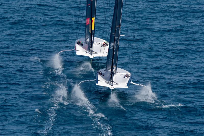 Luna Rossa leads Orient Express - America's Cup Preliminary Regatta - Day 3 -  Vilanova - September 17, 2023 photo copyright America's Cup Media taken at Club Náutic Vilanova and featuring the AC40 class