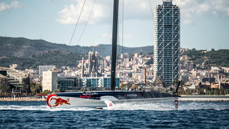 Tow testing. Alinghi Red Bull Racing - AC40 - Day 54 - Barcelona - September 23, 2023 photo copyright Alex Carabi / America's Cup taken at Real Club Nautico de Barcelona and featuring the AC40 class