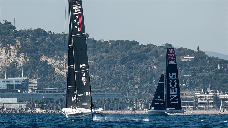 INEOS Britannia and American Magic - AC40 - Day 76 - Barcelona - October 11, 2023 - photo © Job Vermeulen / America's Cup