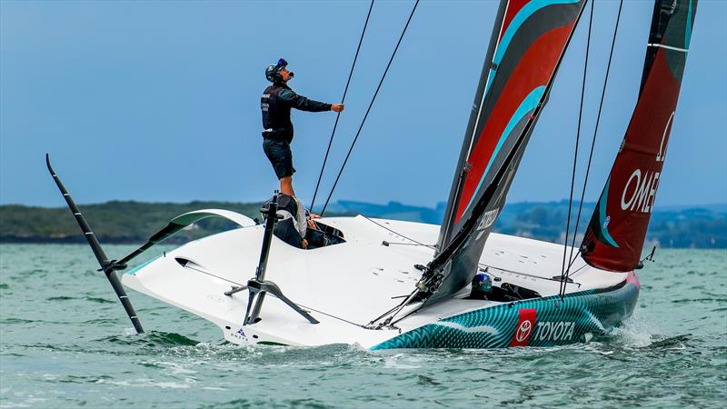 Emirates Team New Zealand - AC40 - Josh Junior looks aloft - Day 42 - Auckland - November 14, 2023 photo copyright Sam Thom/America's Cup taken at Royal New Zealand Yacht Squadron and featuring the AC40 class