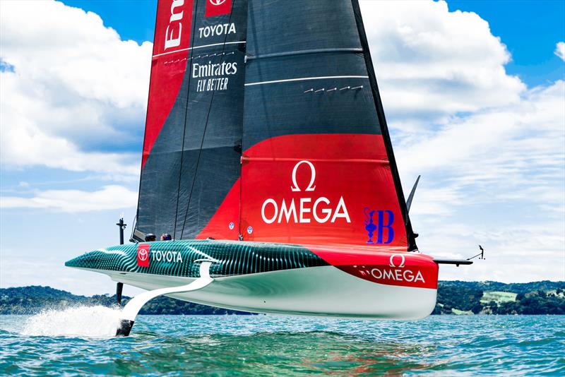 AC40 - winner 2023 World Sailing 2023 `Boat of the Year` has an automated foiling flight control - photo © Adam Mustill / America's Cup