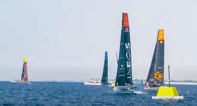 Emirates Team New Zealand gets away to a massive advantage off the start line - Race 1 - Race Day 1 - Jeddah, Saudi Arabia - November 30, 2023 photo copyright America's Cup Media taken at Jeddah Yacht Club and featuring the AC40 class