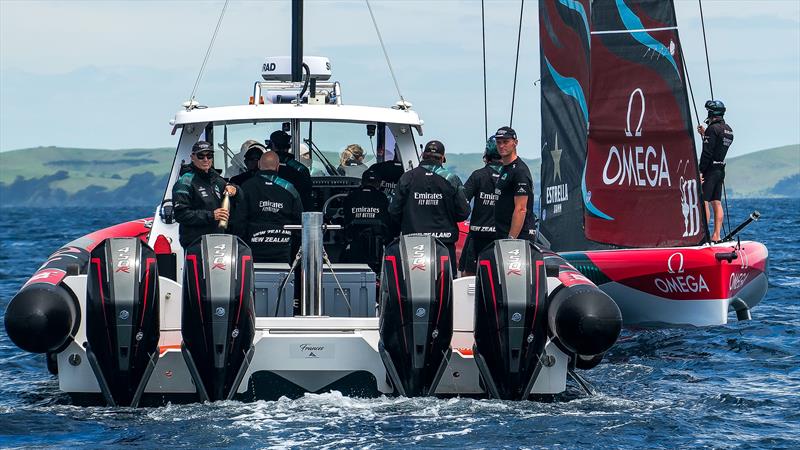 Chase boat - Emirates Team New Zealand - LEQ12 Prototype - Day 49 - December 16, 2023 - Auckland photo copyright Sam Thom/America's Cup taken at Royal New Zealand Yacht Squadron and featuring the AC40 class