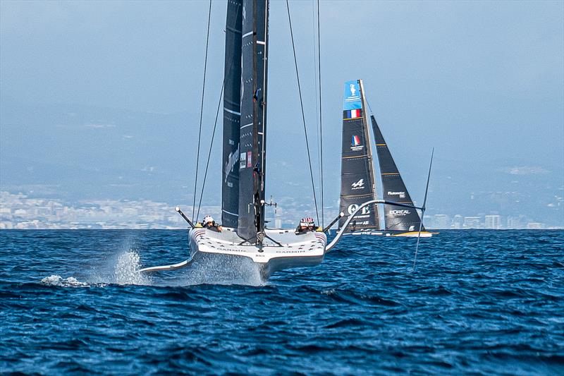 American Magic and Orient Express Racing Team - AC40 - Day 90 - February 13, 2024 - Barcelona photo copyright Ugo Fonolla / America's Cup taken at New York Yacht Club and featuring the AC40 class