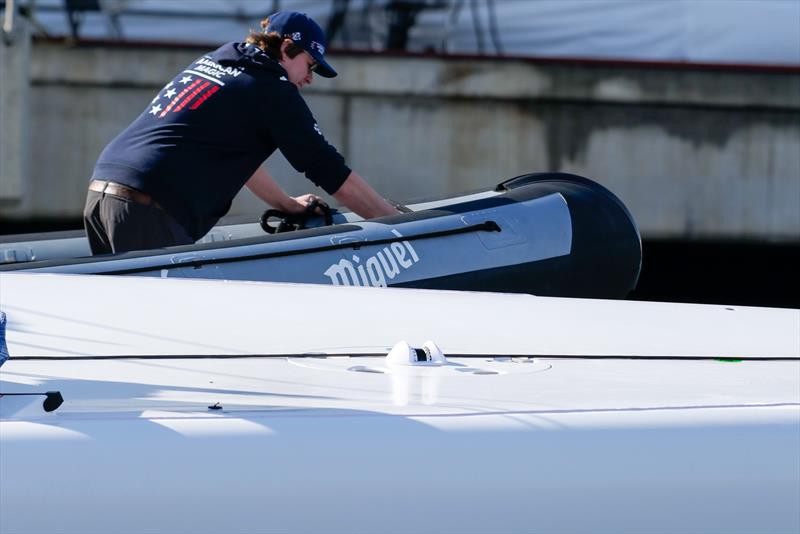 LiDAR unit set up to view jib - American Magic - AC40 - Day 95 - February 21, 2024 - Barcelona photo copyright Ugo Fonolla / America's Cup taken at New York Yacht Club and featuring the AC40 class