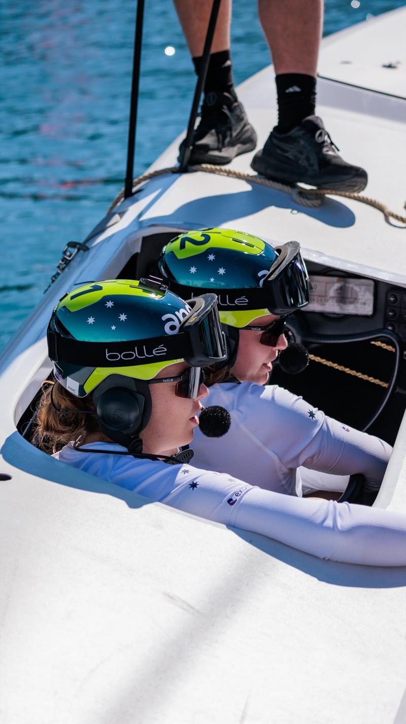 Cockpit with Annie Wilmot and Laura Harding - Puig Women's America's Cup Regatta photo copyright Marc Brandon Rossini for @SailorGirlHQ taken at  and featuring the AC40 class