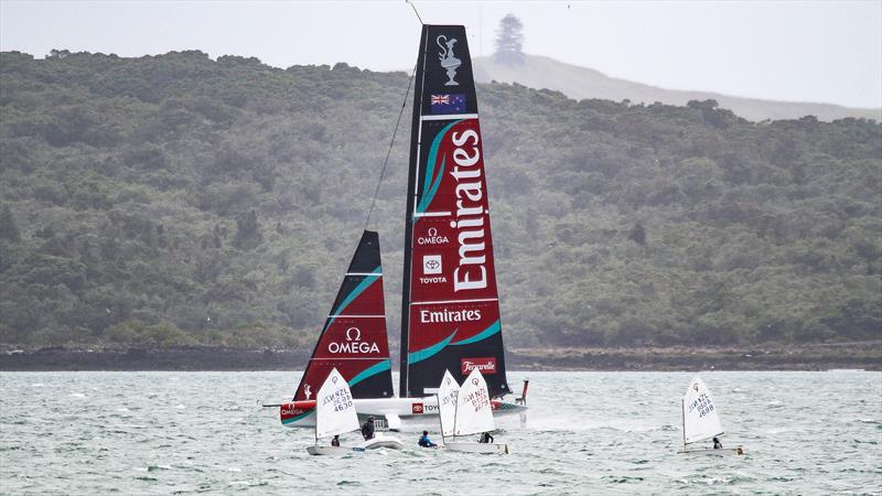Emirates Team NZ and Optimists - AC40 - Waitemata Harbour - December 15, 2025 - photo © Richard Gladwell - Sail-World.com/nz