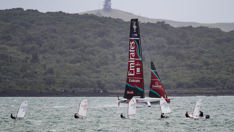 Emirates Team NZ and Optimists - AC40 - Waitemata Harbour - December 15, 2025 - photo © Richard Gladwell - Sail-World.com/nz