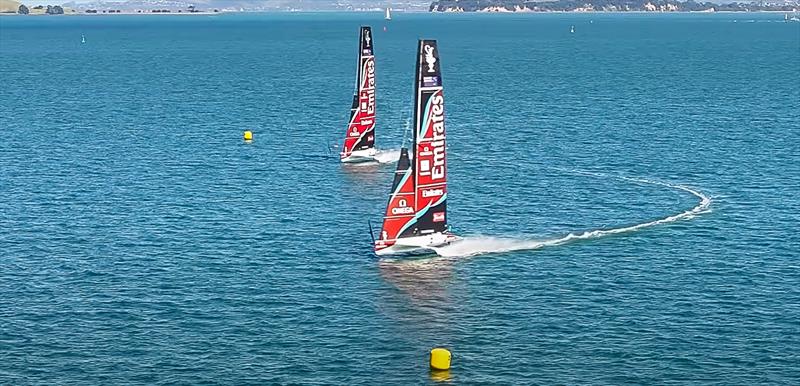 Emirates Team NZ training on the Waitemata - December 2025 photo copyright Emirates Team NZ taken at Royal New Zealand Yacht Squadron and featuring the AC40 class