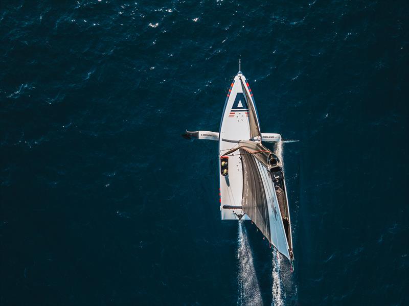 The Athena Pathway AC40 race boat in action in Barcelona photo copyright Cameron Gregory / Athena Sports Group taken at  and featuring the AC40 class