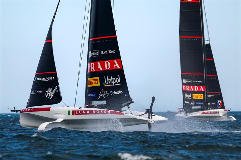 Both Luna Rossa teams on day 1 - Louis Vuitton 38th America's Cup - Preliminary Regatta Sardinia - May 22, 2026 - photo © David Maynard / www.alleycatphotographer.com