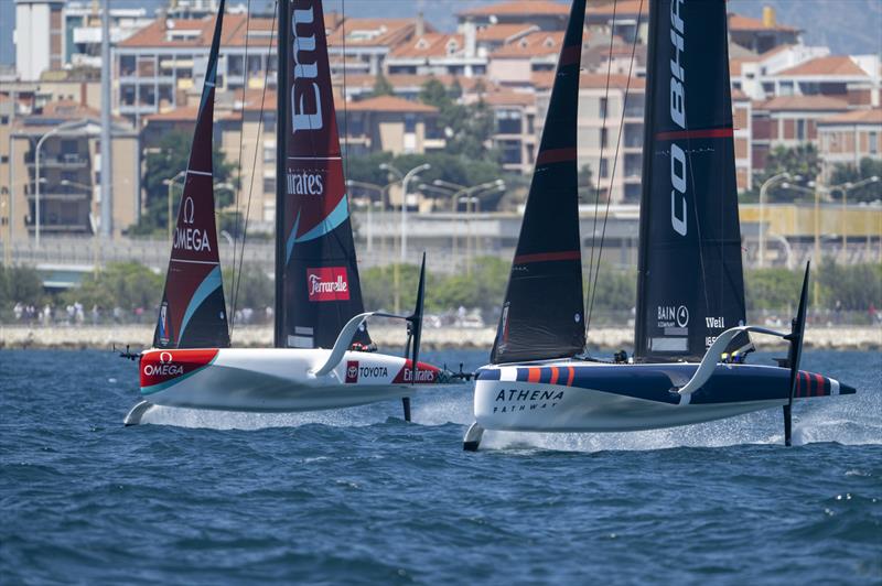Athena Pathway leads Emirates Team NZ - Louis Vuitton 38th America's Cup - Preliminary Regatta Sardinia Race Day 2  - May 23, 2026 - photo © Ricardo Pinto