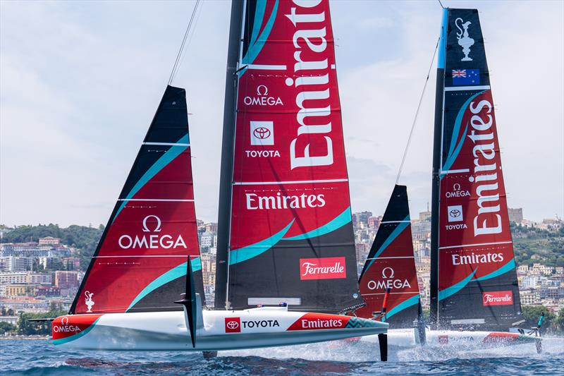AC40 Foiling Monohulls Train Off Naples Waterfront