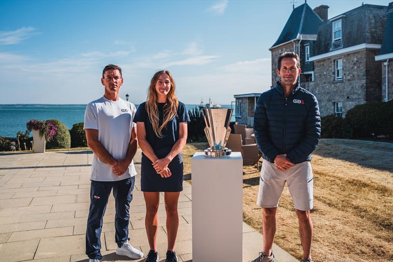 Dylan Fletcher MBE, Jemima Lines and Sir Ben Ainslie with the Louis Vuitton Cup, which was won by the British America's Cup Team at the 37th America's Cup in Barcelona in 2024 - photo © Jackson Green