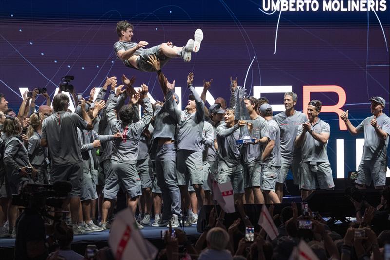 Peter Burling goes aerial - Louis Vuitton 38th America's Cup - Preliminary Regatta Naples Prizegiving - September 2026 photo copyright Andrew Baker/America's Cup taken at Naples Yacht Club and featuring the AC40 class