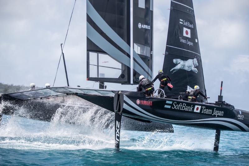 SoftBank Team Japan cracks the foiling tack photo copyright Matt Knighton / SoftBank Team Japan taken at  and featuring the AC45 class