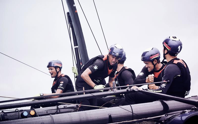 Phillip Kasüske grinding hard on board SVB Team Germany in the Red Bull Youth America's Cup photo copyright Felix Diemer / www.felix-diemer-photography.com taken at Balatonfüredi Yacht Club and featuring the AC45 class