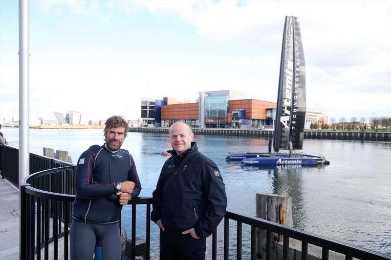 Artemis Technologies Chief Executive Iain Percy OBE, left, joined the firm's Head of Innovation Mark Gillan in Belfast last October to launch plans to establish a new facility in Belfast Harbour photo copyright Belfast Harbour taken at  and featuring the AC45 class