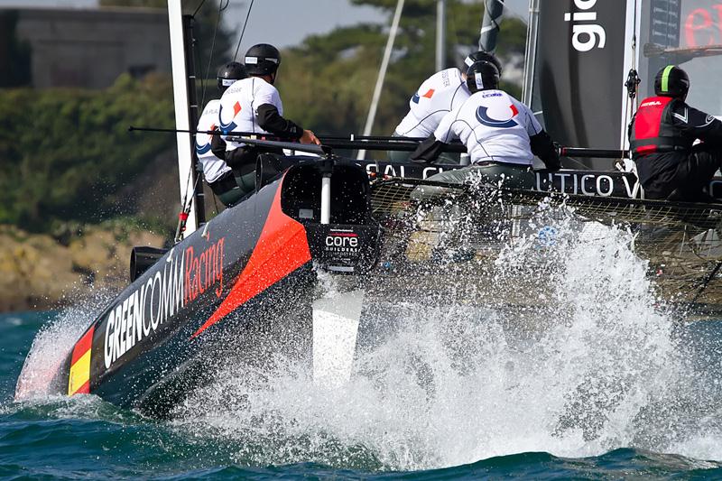 America's Cup World Series in Plymouth day 1 photo copyright Tom Gruitt / www.fotoboat.com taken at  and featuring the AC45 class