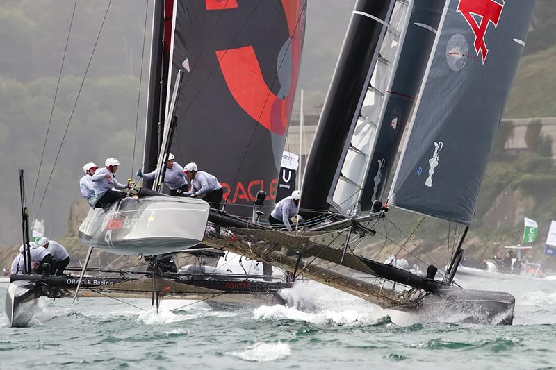 America's Cup World Series in Plymouth day 1 photo copyright Tom Gruitt / www.fotoboat.com taken at  and featuring the AC45 class