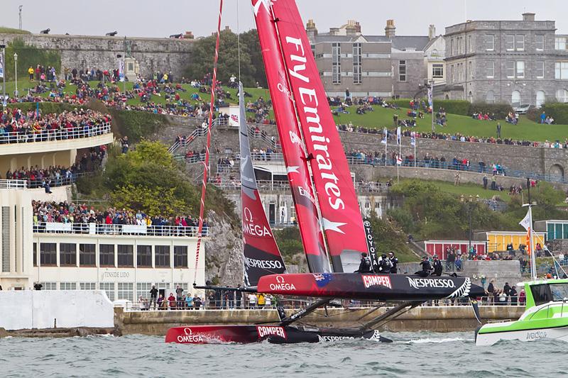 America's Cup World Series in Plymouth day 1 photo copyright Tom Gruitt / www.fotoboat.com taken at  and featuring the AC45 class