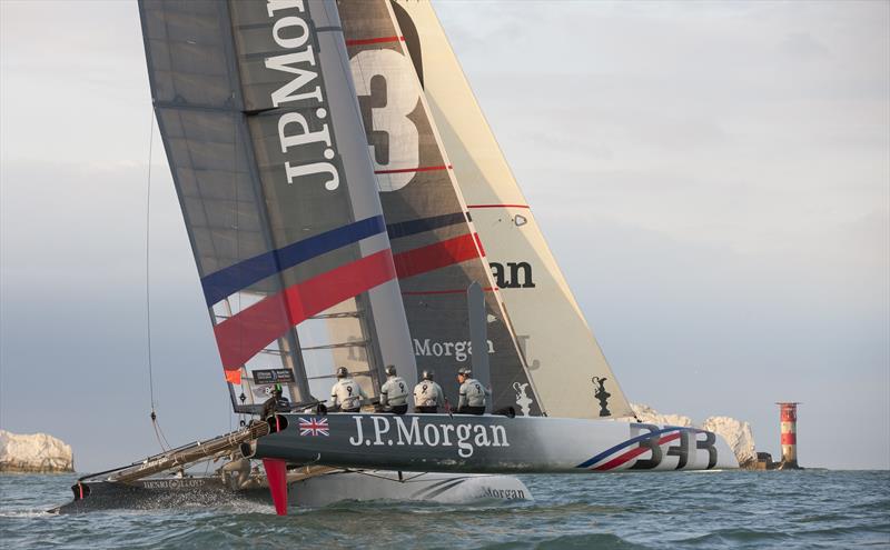 Ben Ainslie skippering the J.P.MORGAN BAR AC45 catamaran to a new course record of 2hrs 52mins 15sec with team mates Matt Cornwell (GBR) Andrew Mills (GBR) Mark Andrews and (GBR) Andrew McLean (NZL) photo copyright Mark Lloyd / www.lloydimages.com taken at  and featuring the AC45 class