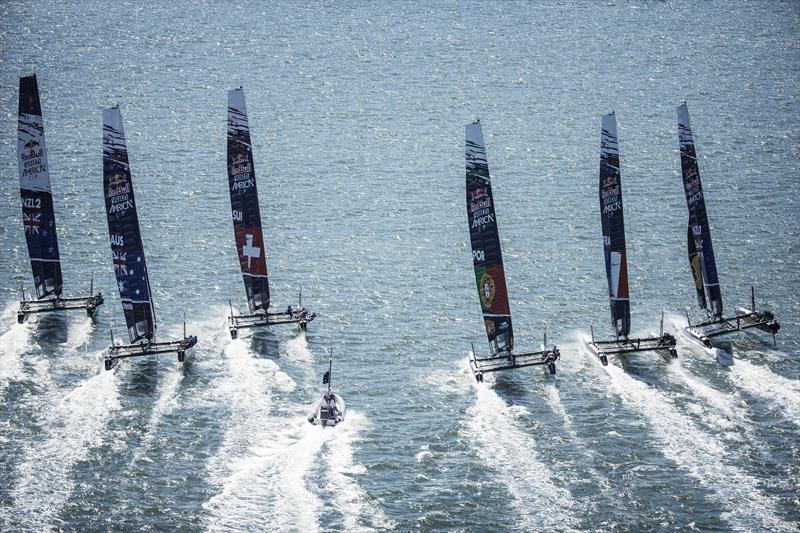The sixth race starts on day 3 of the Red Bull Youth America's Cup photo copyright Balazs Gardi / Red Bull Sailing Newsroom taken at  and featuring the AC45 class