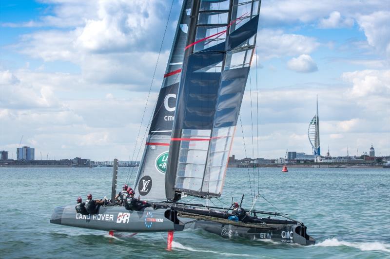 Land Rover BAR T1 training on the Solent photo copyright Harry KH / Land Rover BAR taken at  and featuring the AC45 class