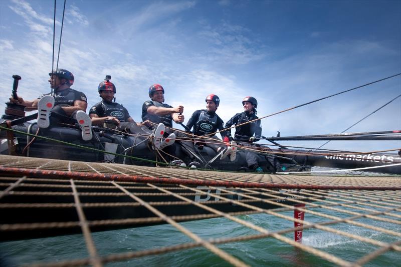 HRH Duchess of Cambridge takes to the helm of T1 photo copyright Harry KH / Land Rover BAR taken at  and featuring the AC45 class