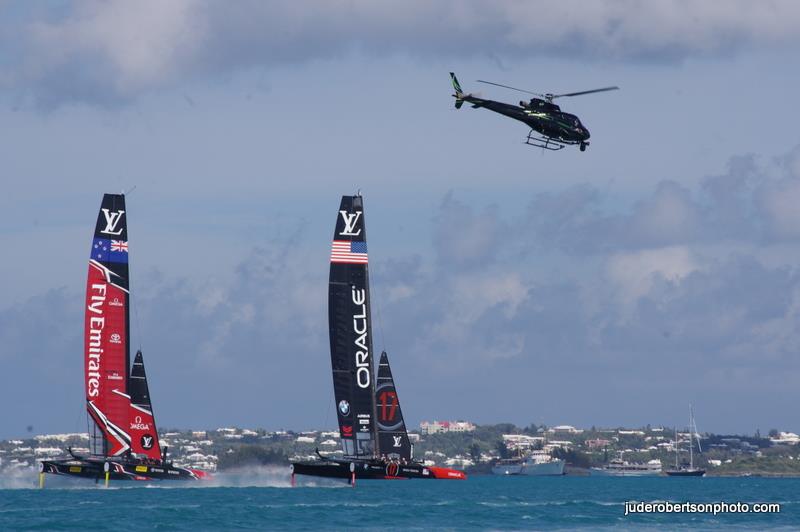 ORACLE TEAM USA and Emirates Team New Zealand on the opening day of the 35th America's Cup photo copyright Jude Robertson / www.juderobertsonphoto.com taken at  and featuring the AC50 class