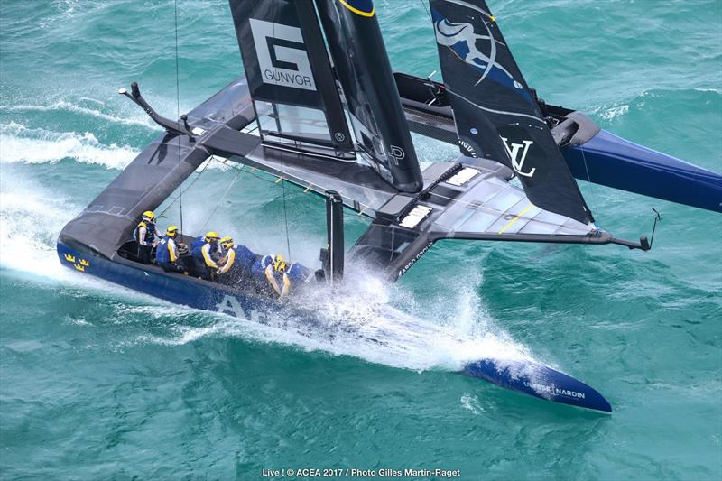Artemis Racing on the second day of the Louis Vuitton America's Cup Challenger Playoffs photo copyright ACEA 2017 / Gilles Martin-Raget taken at  and featuring the AC50 class