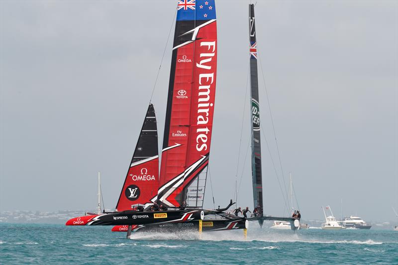 Emirates Team New Zealand on day 3 of the Louis Vuitton America's Cup Playoff Semi-finals photo copyright Lloyd Images taken at  and featuring the AC50 class