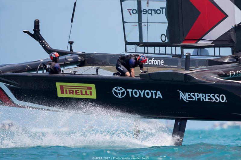 Emirates Team New Zealand dominate again on day 2 of the 35th America's Cup Match photo copyright ACEA 2017 / Sander van der Borch taken at  and featuring the AC50 class