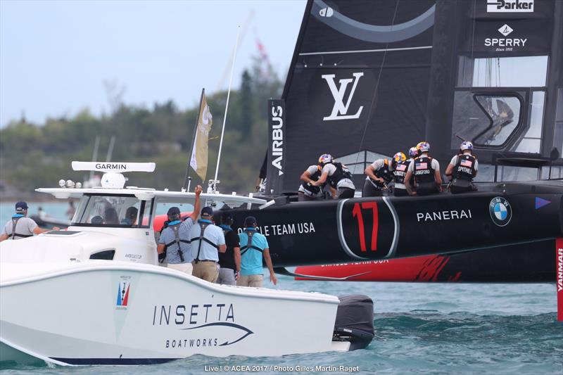 A kink added to the foil horizontal for ORACLE TEAM USA on day 3 of the 35th America's Cup Match - photo © ACEA 2017 / Gilles Martin-Raget