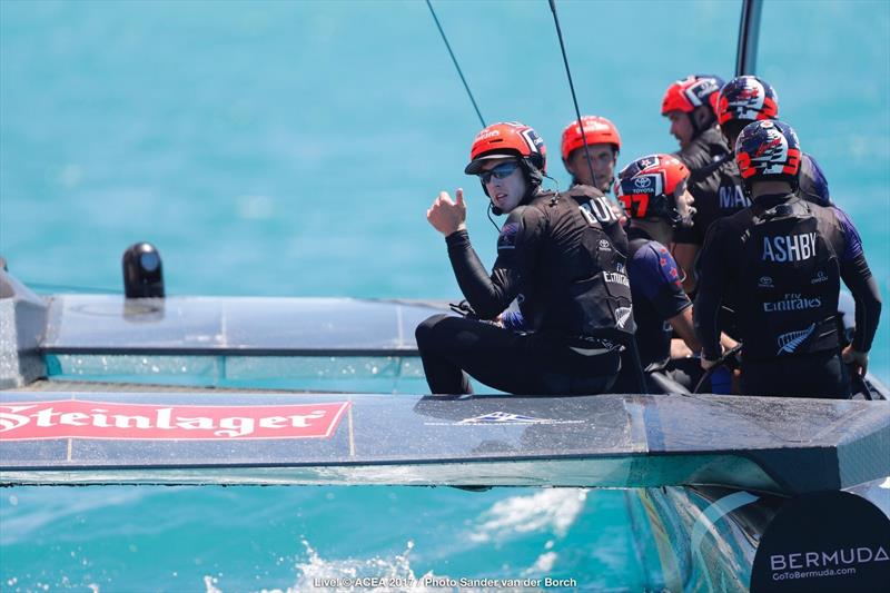 Emirates Team New Zealand on match point after day 4 of the 35th America's Cup Match photo copyright ACEA 2017 / Sander van der Borch taken at  and featuring the AC50 class